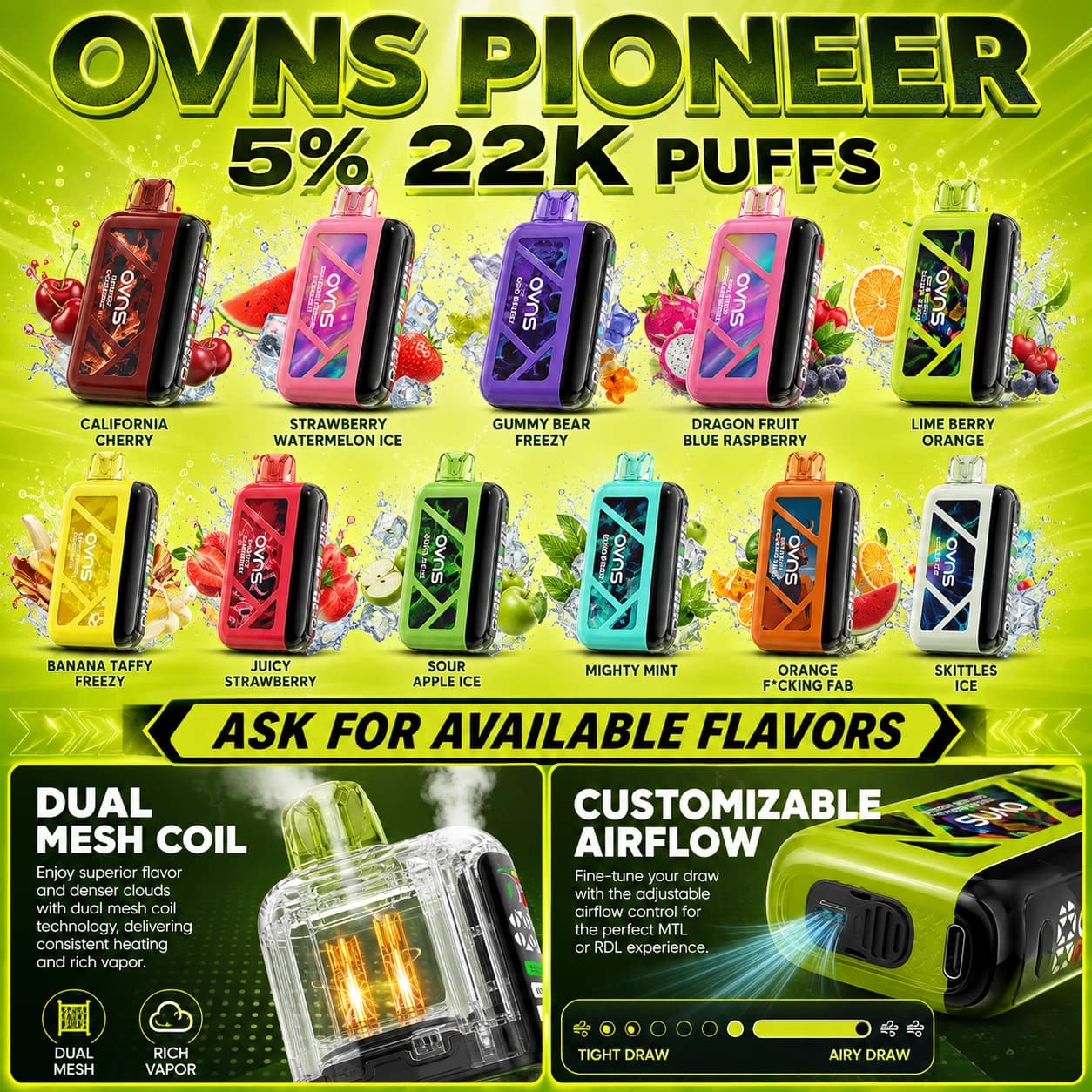 OVNS PIONEER β 5% | 22K PUFFS NVape product listing